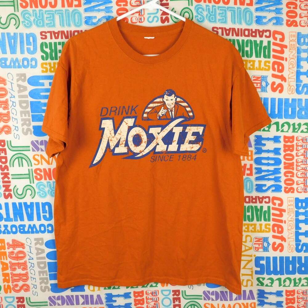 Moxie Soda T Shirt Size L Distinctively Different Burnt Orange Maine 2000s